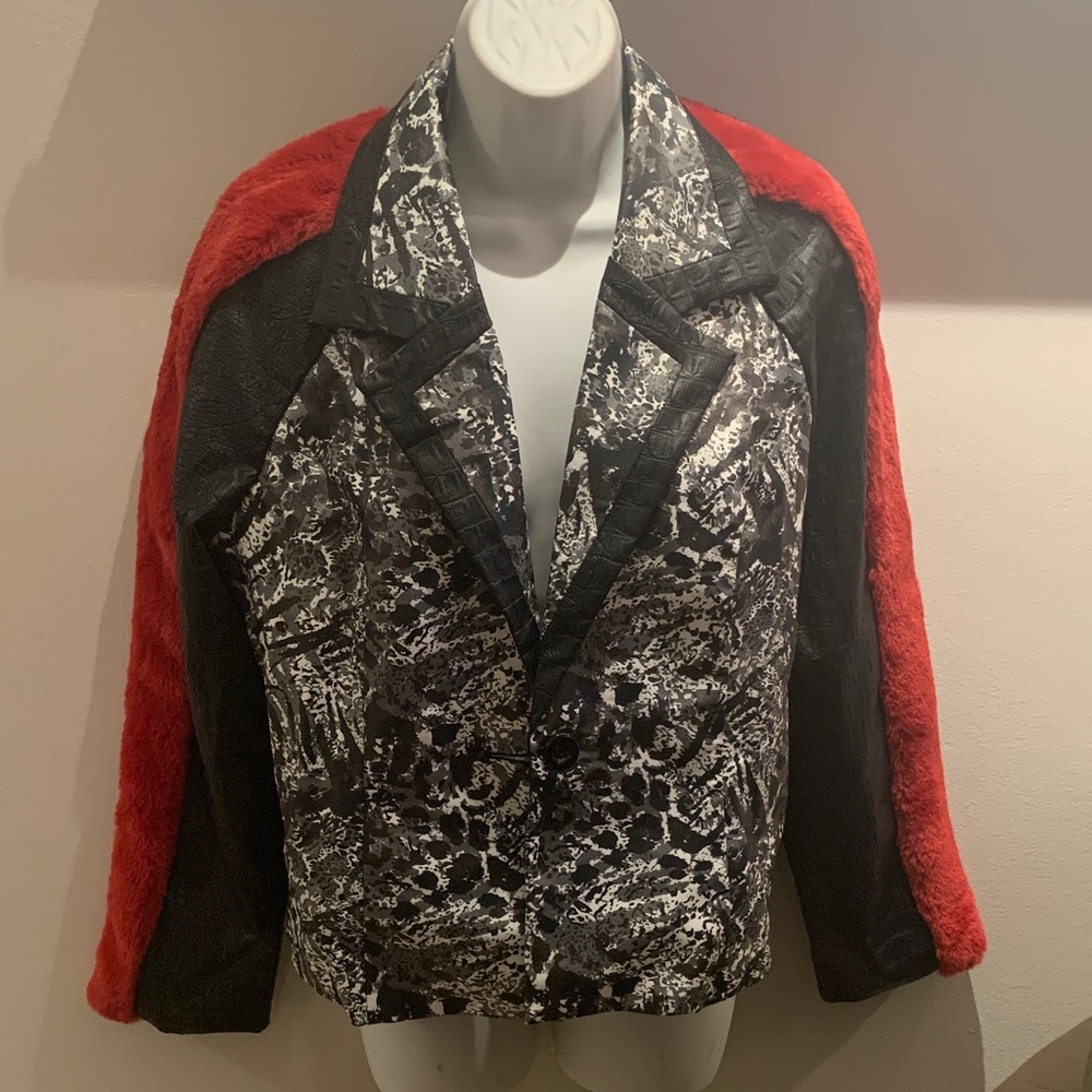 Ashro Black & Red Mixed-Media Blazer